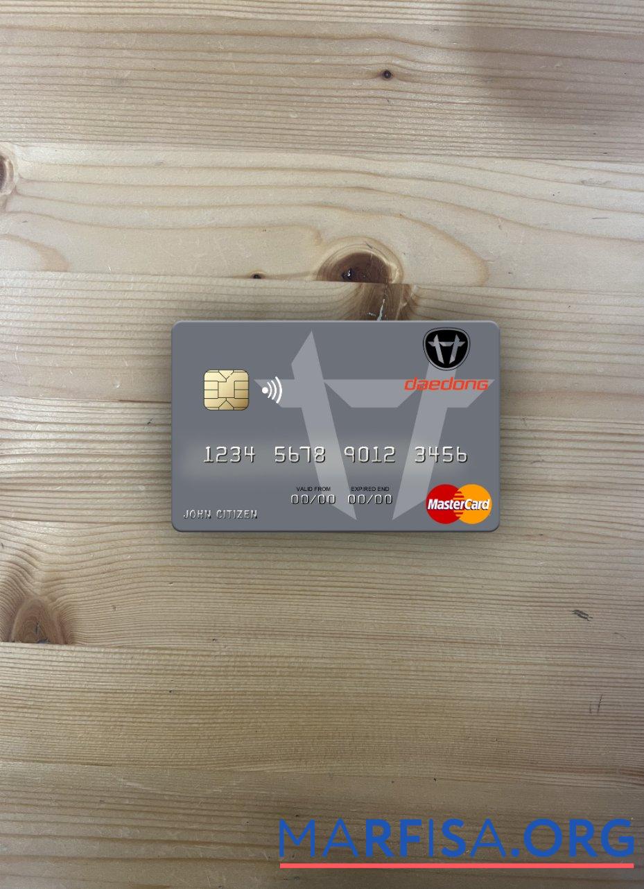 Realistic North Korea Daedong Credit Bank mastercard photolook front template